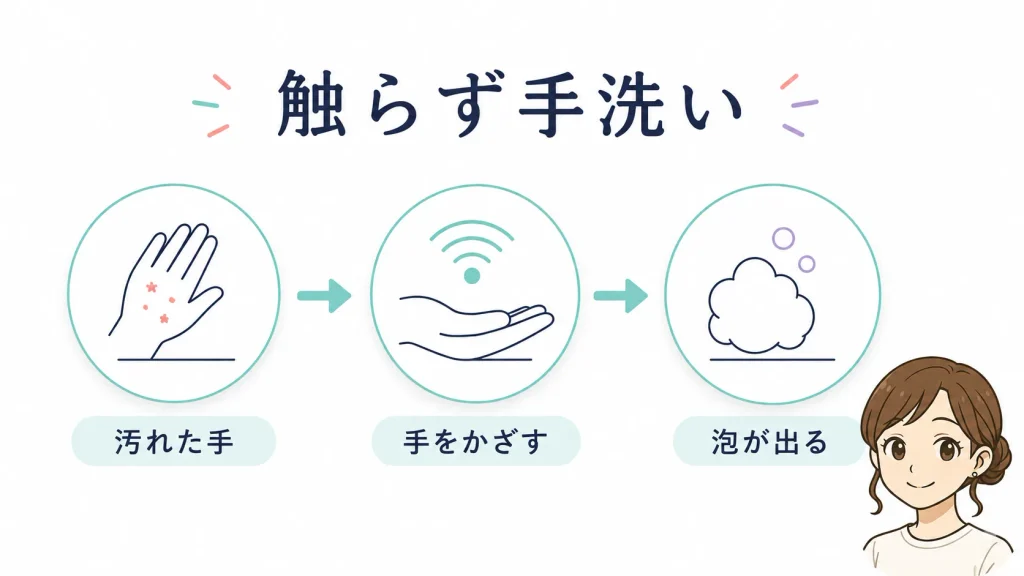 手をかざして泡が出る自動ソープディスペンサー
